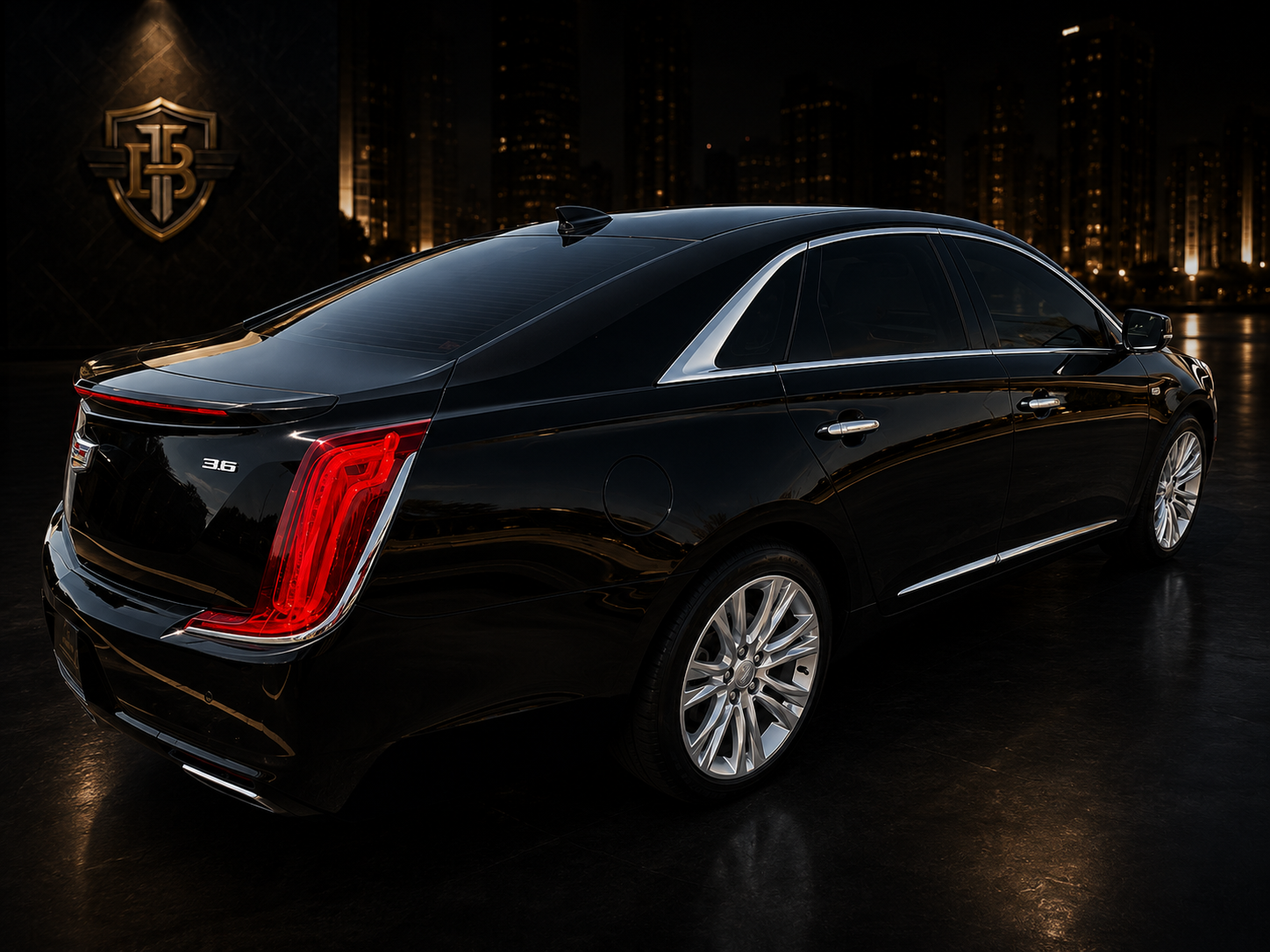 Rear view of BlackShield luxury sedan